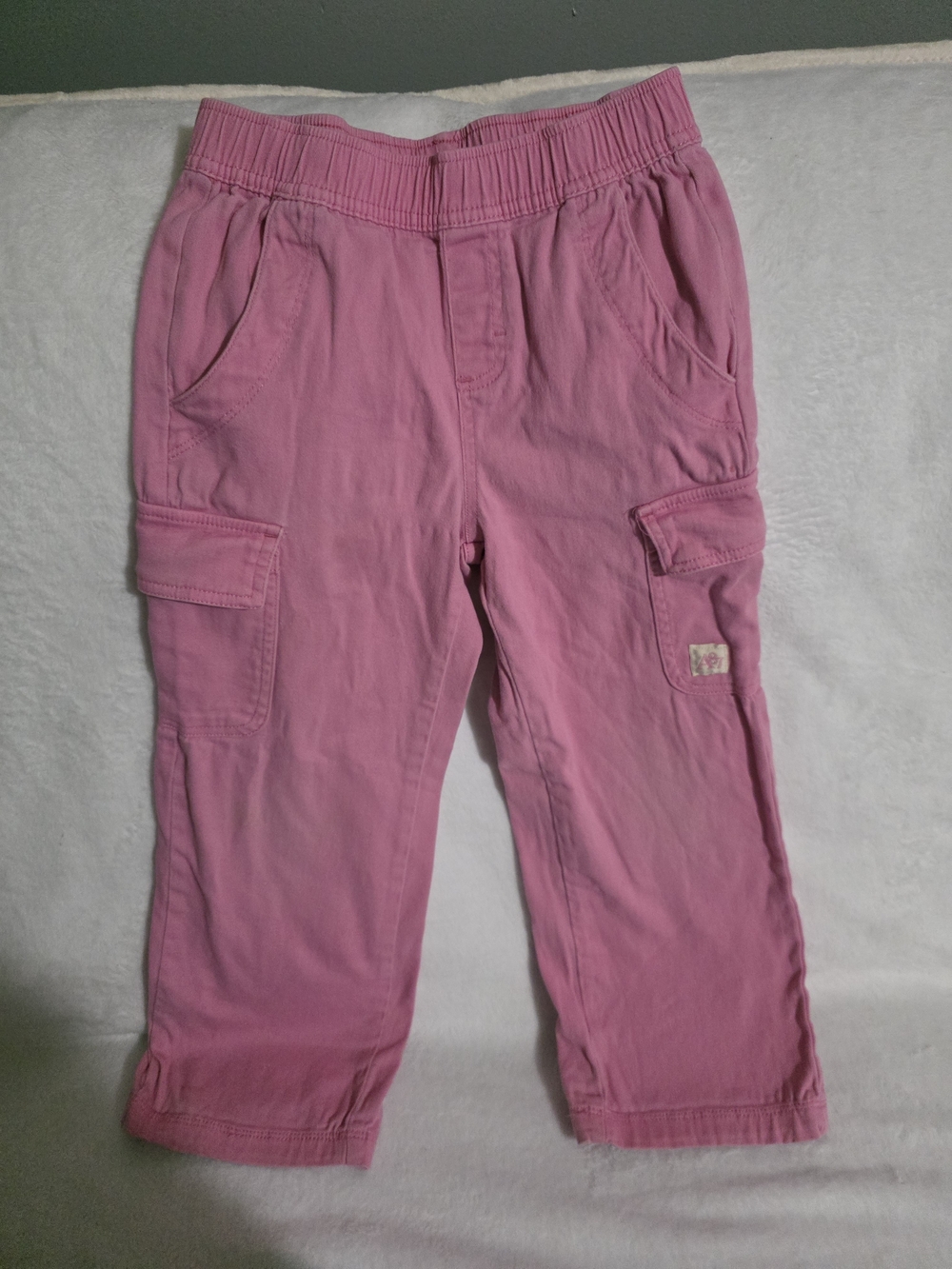 Pink Cargo Pocket Kids Pants - Comfortable Pull-On Bottoms